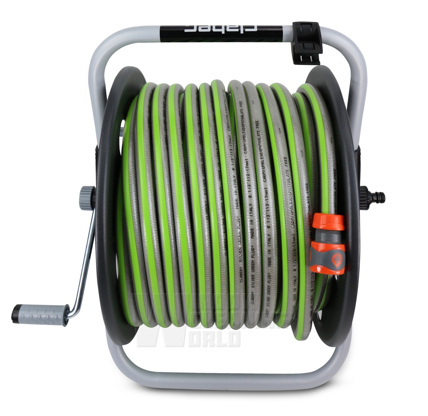 CLABER Lightweight Metal Reel with 100m of Microbore 6mm hose & Aquastop 